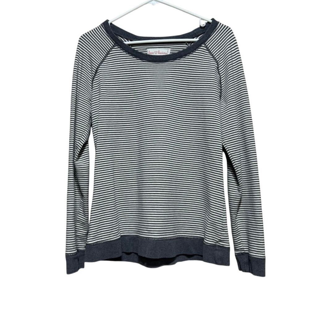 Love Hanna Women's Striped Raglan Gray and White Long Sleeve Top Size M